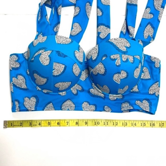 TORRID Heart Print 70s Style High Rise Coverage Tammy Bikini Beach Blue Size 1X - Picture 9 of 14